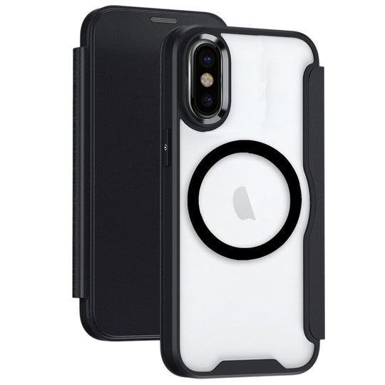 For iPhone X RFID Blocking Adsorption Flip MagSafe Leather Phone Case(Black)
