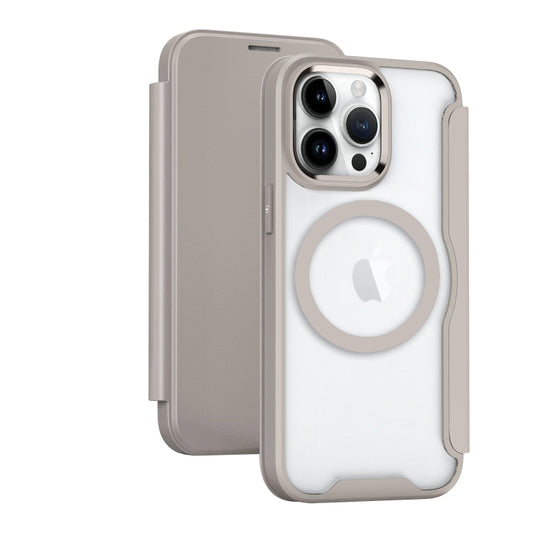 For iPhone 16 Pro Max RFID Blocking Adsorption Flip MagSafe Leather Phone Case(Khaki) by buy2fix