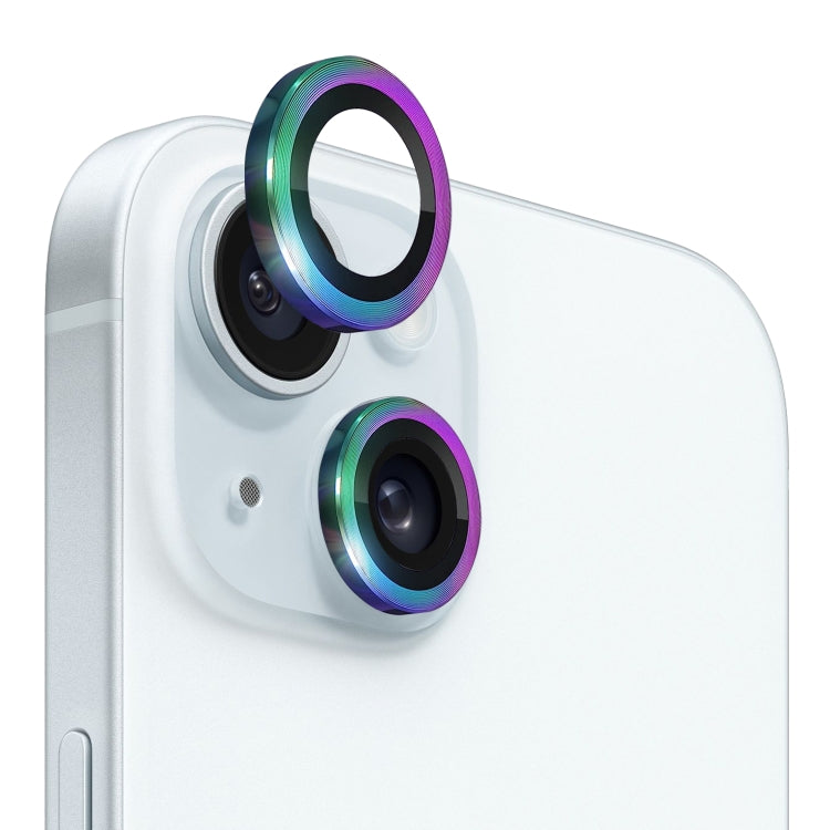 For iPhone 15 / 15 Plus NORTHJO Camera Lens Protector Tempered Glass CD Vein Metal Ring Film(Colorful) - iPhone 15 Tempered Glass by NORTHJO | Online Shopping UK | buy2fix