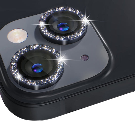 For iPhone 15 / 15 Plus NORTHJO Camera Lens Protector Tempered Glass Bling Glitter Metal Ring Film(Black) - iPhone 15 Tempered Glass by NORTHJO | Online Shopping UK | buy2fix