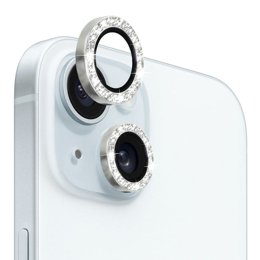 For iPhone 15 / 15 Plus NORTHJO Camera Lens Protector Tempered Glass Bling Glitter Metal Ring Film(Silver) - iPhone 15 Tempered Glass by NORTHJO | Online Shopping UK | buy2fix