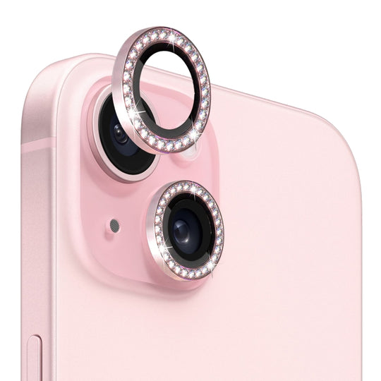 For iPhone 15 / 15 Plus NORTHJO Camera Lens Protector Tempered Glass Metal Rhinestone Ring Film(Pink)