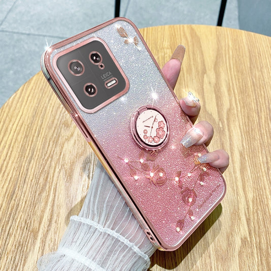 For Xiaomi 13 Gradient Glitter Immortal Flower Ring All-inclusive Phone Case(Pink) - Xiaomi Cases by buy2fix | Online Shopping UK | buy2fix