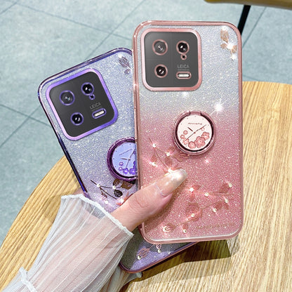 For Xiaomi 13 Gradient Glitter Immortal Flower Ring All-inclusive Phone Case(Pink) - Xiaomi Cases by buy2fix | Online Shopping UK | buy2fix