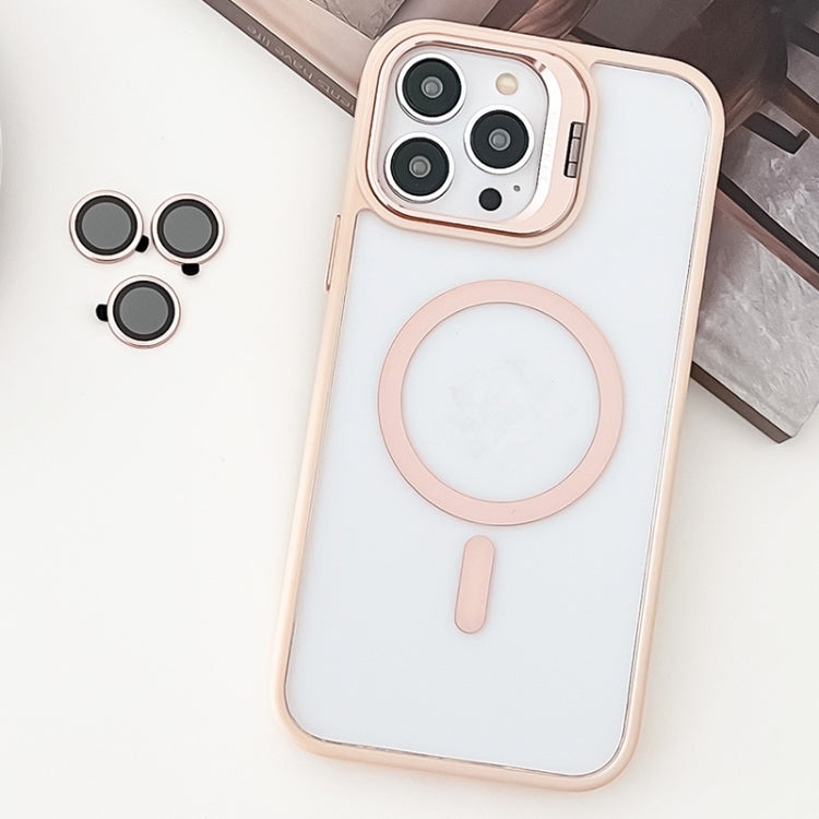 For iPhone 12 Pro Max MagSafe Acrylic Hybrid TPU Holder Phone Case with Lens film(Pink) by buy2fix