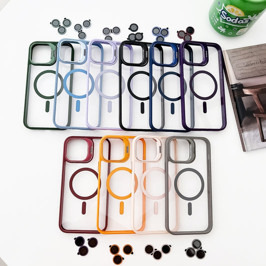 For iPhone 11 MagSafe Acrylic Hybrid TPU Holder Phone Case with Lens film(Deep Blue) by buy2fix