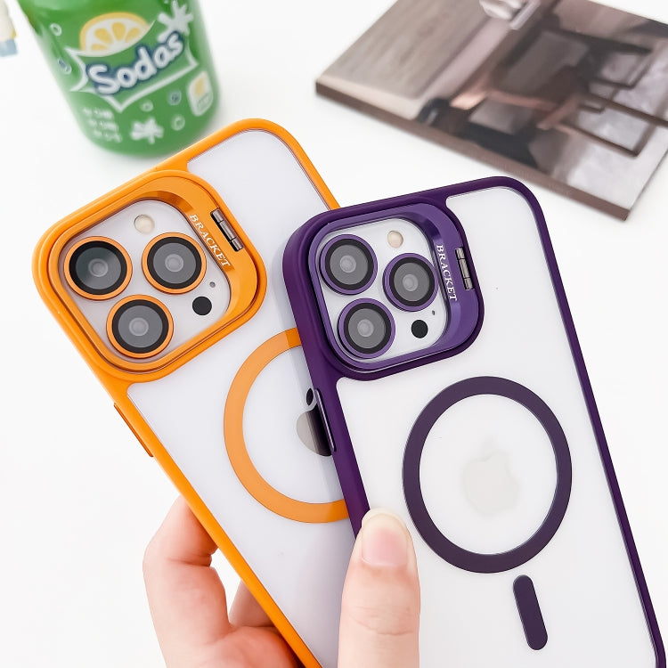 For iPhone 12 Pro Max MagSafe Acrylic Hybrid TPU Holder Phone Case with Lens film(Orange) by buy2fix
