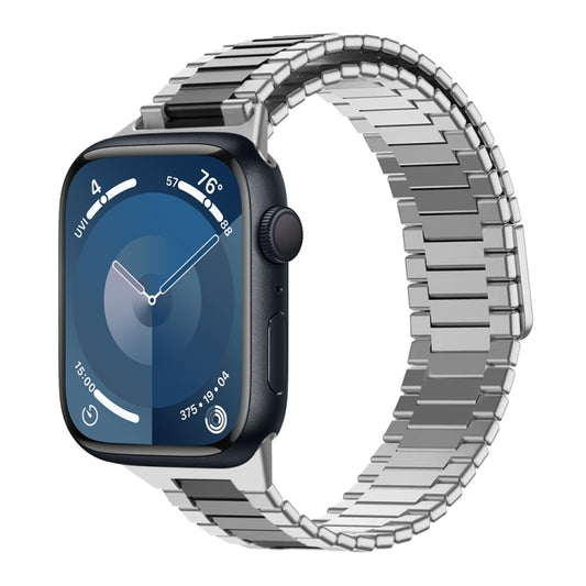 For Apple Watch Series 9 45mm Bamboo Magnetic Stainless Steel Metal Watch Strap(Silver Black) by buy2fix