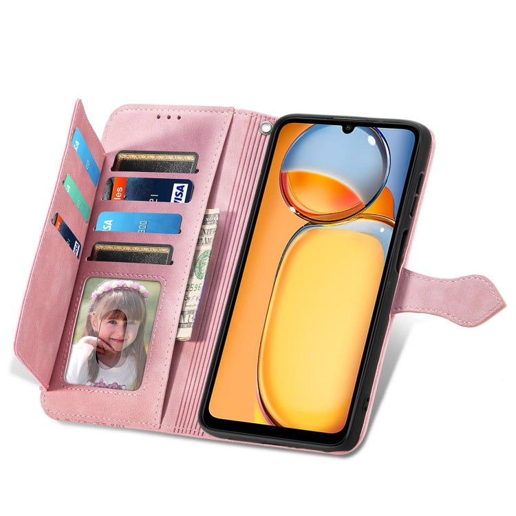 For Xiaomi Redmi 13C Embossed Flower Zipper Leather Phone Case(Pink) by buy2fix