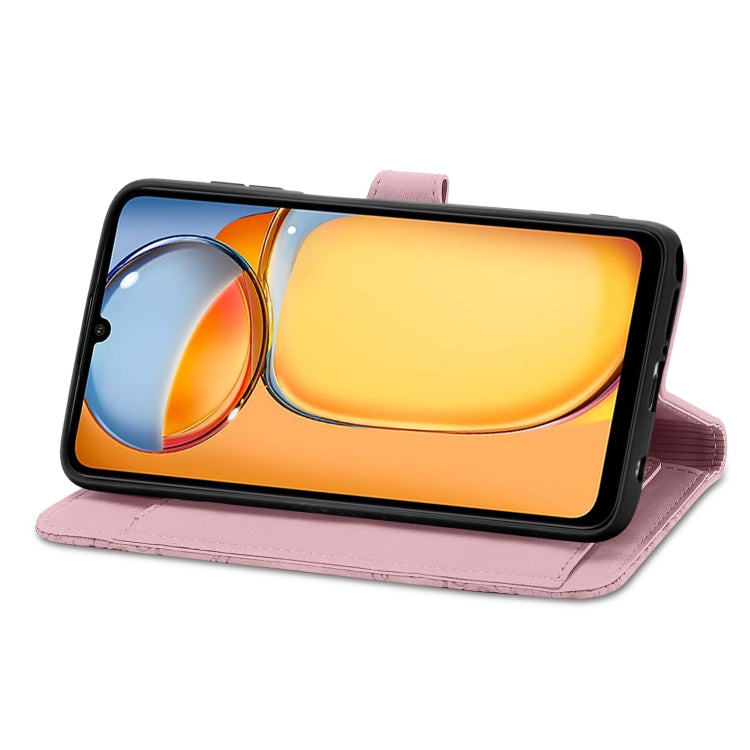 For Xiaomi Redmi 13C Embossed Flower Zipper Leather Phone Case(Pink) by buy2fix