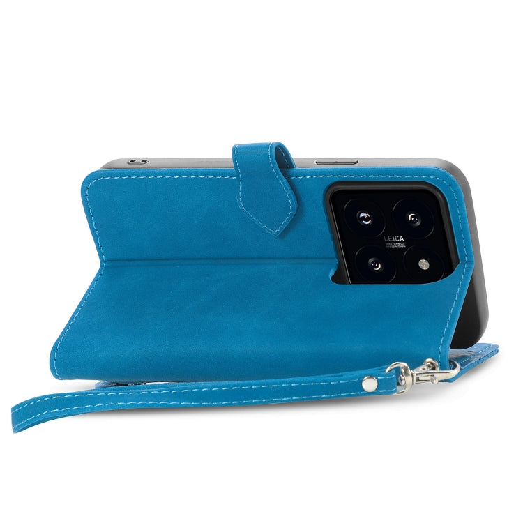 For Xiaomi 14 Embossed Flower Zipper Leather Phone Case(Blue) - Xiaomi Cases by buy2fix | Online Shopping UK | buy2fix