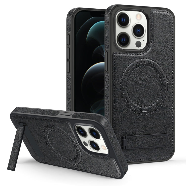 For iPhone 12 Pro Max Multi-function Holder MagSafe PU Phone Case(Black) by buy2fix