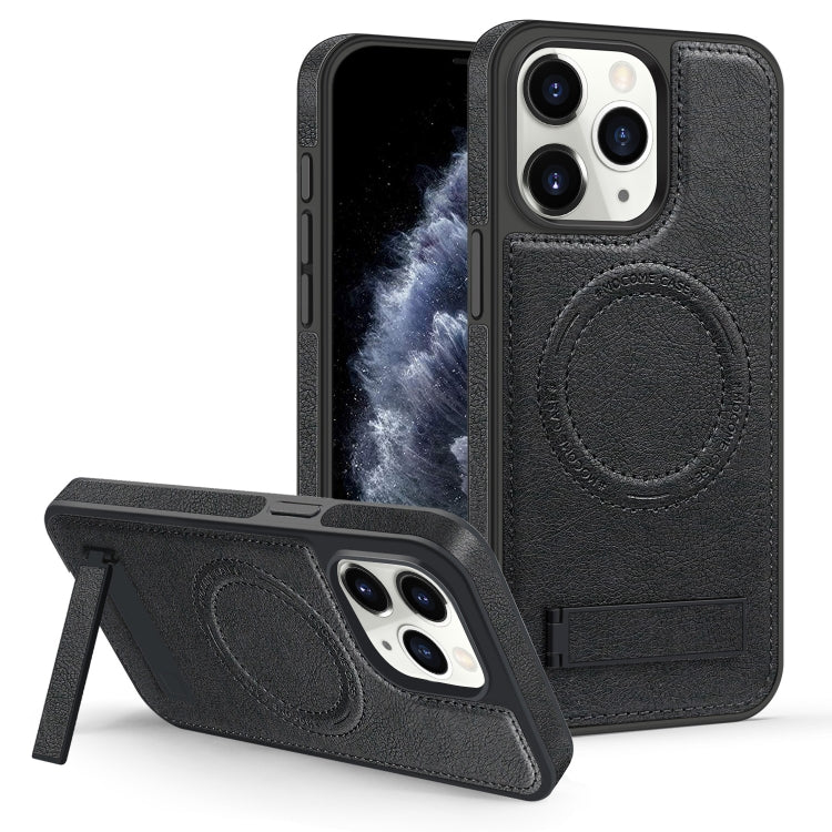 For iPhone 11 Pro Max Multi-function Holder MagSafe PU Phone Case(Black) by buy2fix