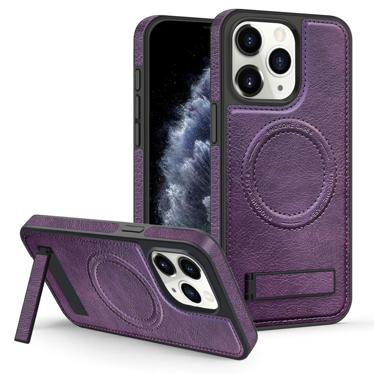 For iPhone 11 Pro Max Multi-function Holder MagSafe PU Phone Case(Mulberry) by buy2fix