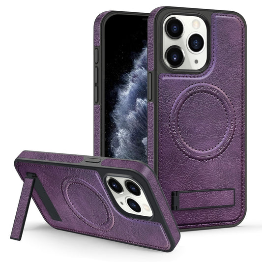 For iPhone 11 Pro Max Multi-function Holder MagSafe PU Phone Case(Mulberry) by buy2fix