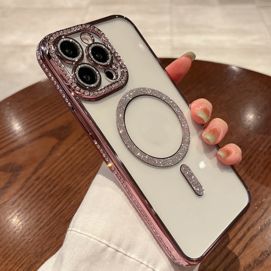 For iPhone 12 Pro Max Diamond Plated MagSafe TPU Phone Case(Pink) by buy2fix