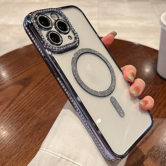 For iPhone 16 Pro Max Diamond Plated MagSafe TPU Phone Case(Blue) by buy2fix