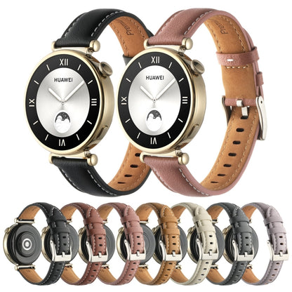 For Huawei Watch GT4 41mm 18mm Thread Pin Buckle Leather Watch Band(Light Brown) by buy2fix