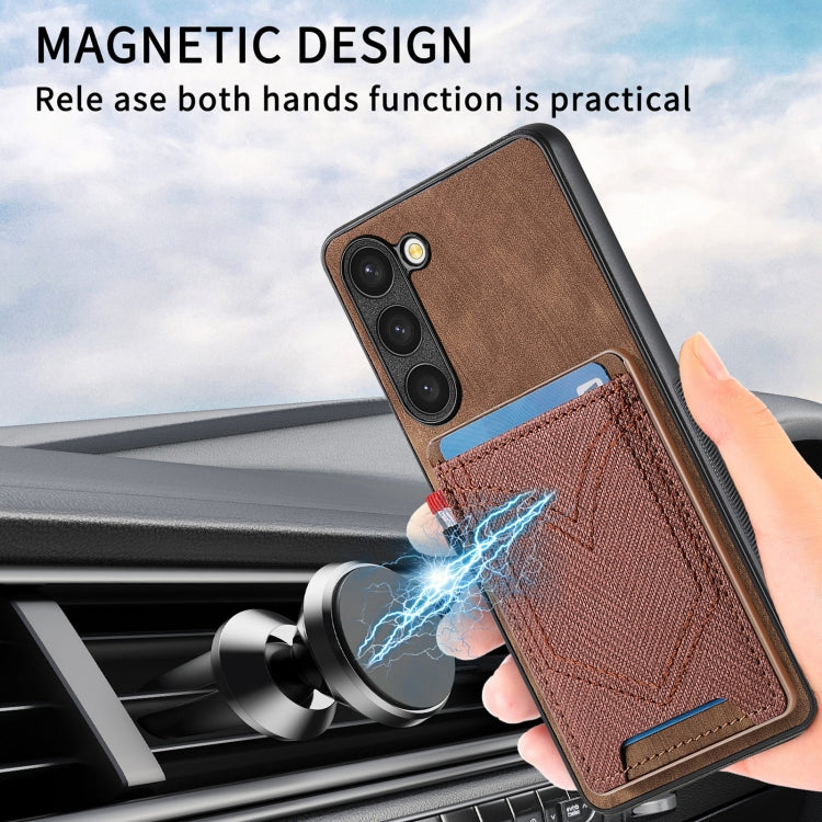 For Samsung Galaxy S25 5G Denim Texture Leather Skin Phone Case with Card Slot(Brown) by buy2fix