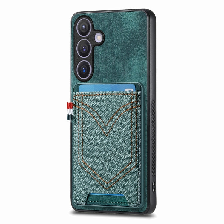 For Samsung Galaxy S25 5G Denim Texture Leather Skin Phone Case with Card Slot(Green) by buy2fix