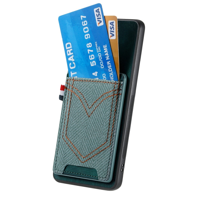 For Samsung Galaxy S25 5G Denim Texture Leather Skin Phone Case with Card Slot(Green) by buy2fix