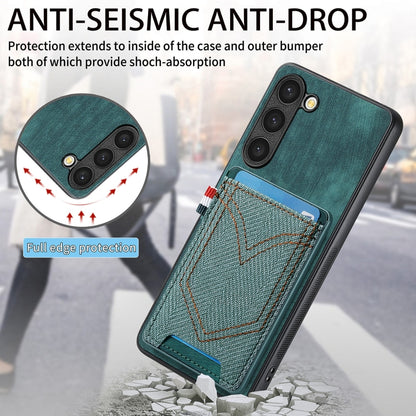 For Samsung Galaxy S25 5G Denim Texture Leather Skin Phone Case with Card Slot(Green) by buy2fix