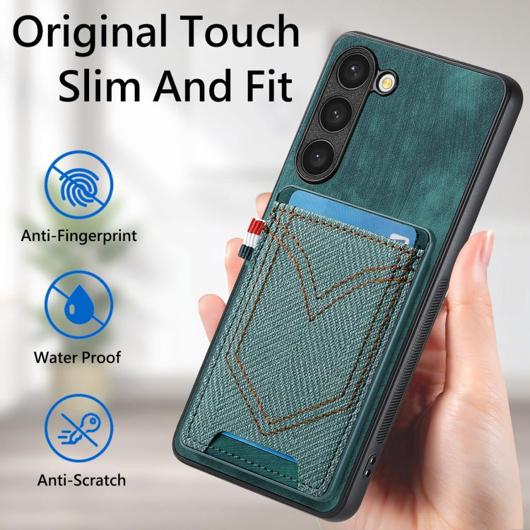 For Samsung Galaxy S25 5G Denim Texture Leather Skin Phone Case with Card Slot(Green) by buy2fix