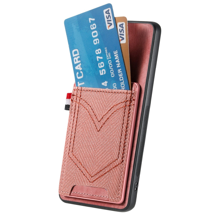 For Samsung Galaxy S25 5G Denim Texture Leather Skin Phone Case with Card Slot(Pink) by buy2fix
