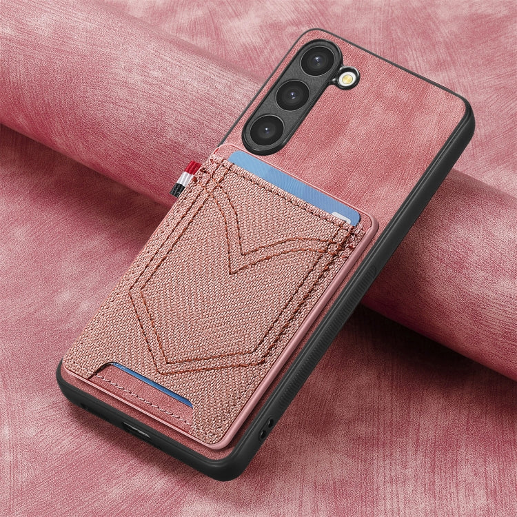For Samsung Galaxy S25 5G Denim Texture Leather Skin Phone Case with Card Slot(Pink) by buy2fix