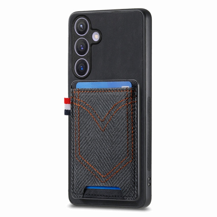 For Samsung Galaxy S25+ 5G Denim Texture Leather Skin Phone Case with Card Slot(Black) by buy2fix