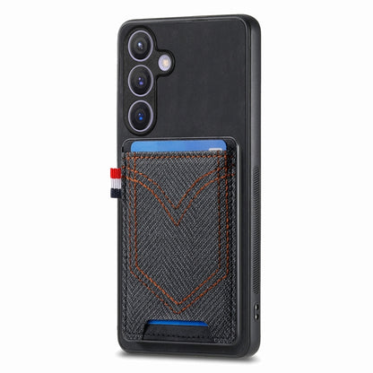 For Samsung Galaxy S25+ 5G Denim Texture Leather Skin Phone Case with Card Slot(Black) by buy2fix