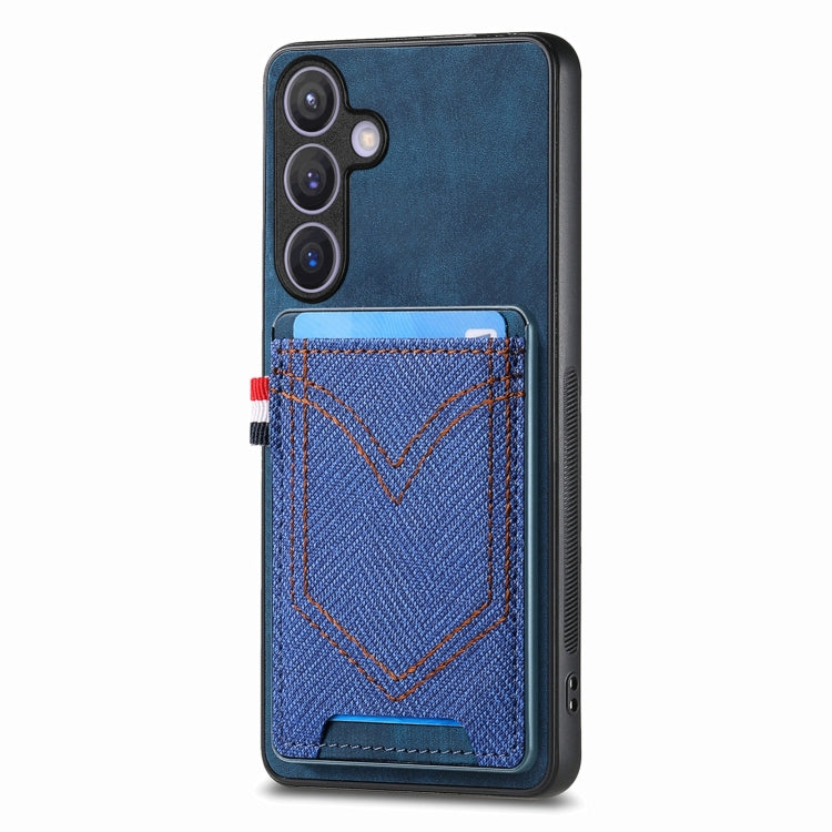 For Samsung Galaxy S25+ 5G Denim Texture Leather Skin Phone Case with Card Slot(Blue) by buy2fix