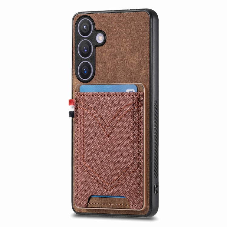 For Samsung Galaxy S25+ 5G Denim Texture Leather Skin Phone Case with Card Slot(Brown) by buy2fix