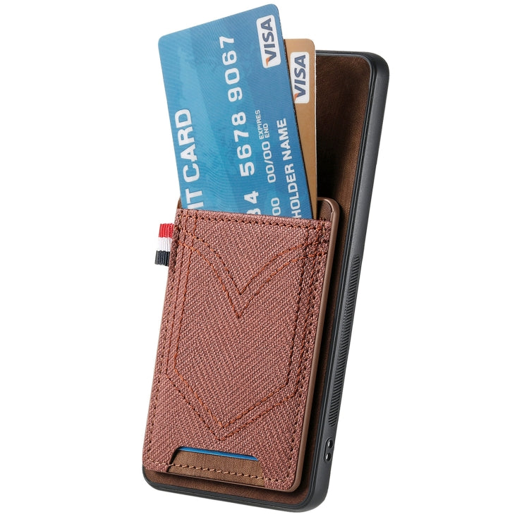 For Samsung Galaxy S25+ 5G Denim Texture Leather Skin Phone Case with Card Slot(Brown) by buy2fix
