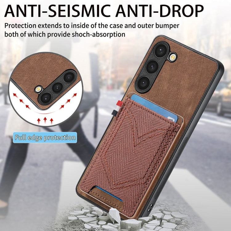 For Samsung Galaxy S25+ 5G Denim Texture Leather Skin Phone Case with Card Slot(Brown) by buy2fix