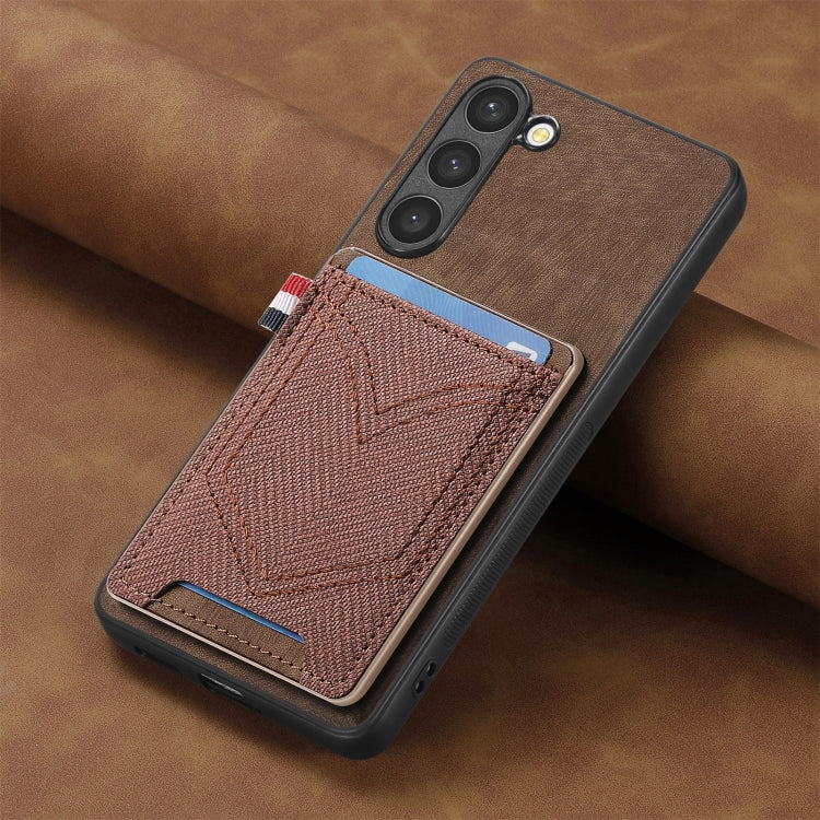 For Samsung Galaxy S25+ 5G Denim Texture Leather Skin Phone Case with Card Slot(Brown) by buy2fix