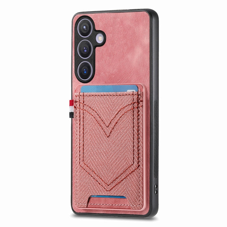 For Samsung Galaxy S25+ 5G Denim Texture Leather Skin Phone Case with Card Slot(Pink) by buy2fix