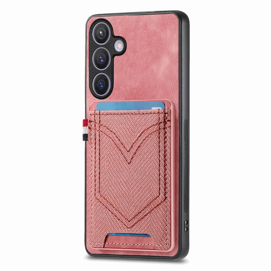 For Samsung Galaxy S25+ 5G Denim Texture Leather Skin Phone Case with Card Slot(Pink) by buy2fix