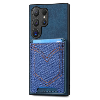 For Samsung Galaxy S25 Ultra 5G Denim Texture Leather Skin Phone Case with Card Slot(Blue) by buy2fix