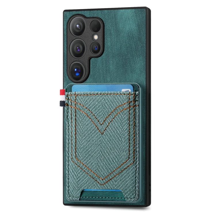 For Samsung Galaxy S25 Ultra 5G Denim Texture Leather Skin Phone Case with Card Slot(Green) by buy2fix