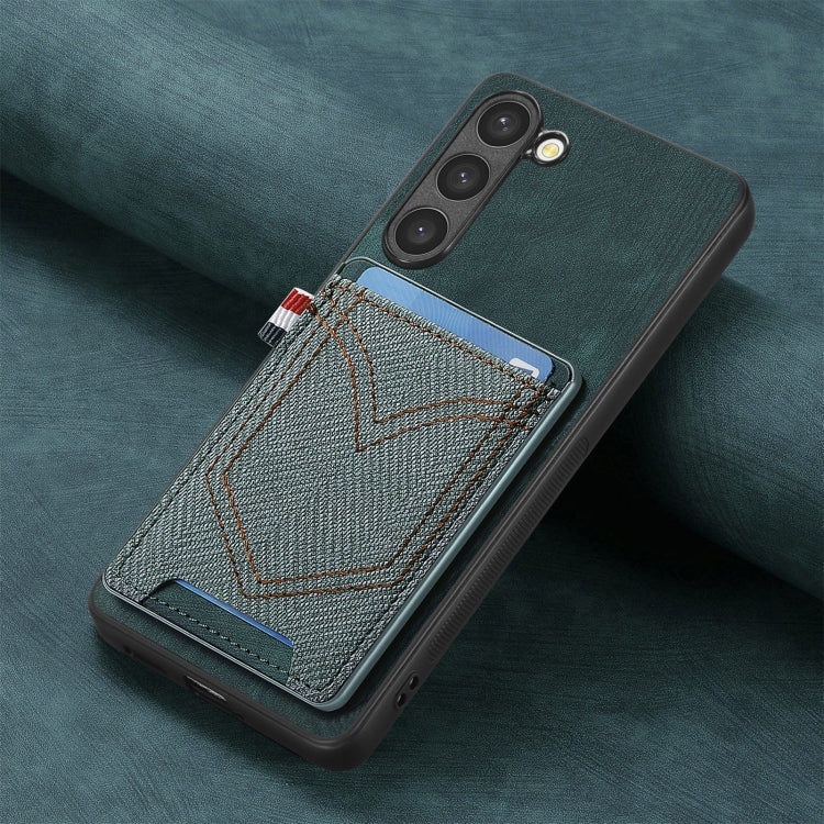For Samsung Galaxy S25 Ultra 5G Denim Texture Leather Skin Phone Case with Card Slot(Green) by buy2fix