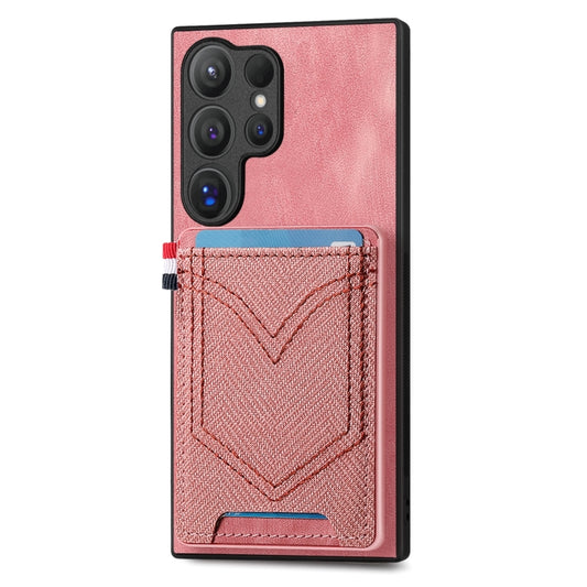 For Samsung Galaxy S25 Ultra 5G Denim Texture Leather Skin Phone Case with Card Slot(Pink) by buy2fix