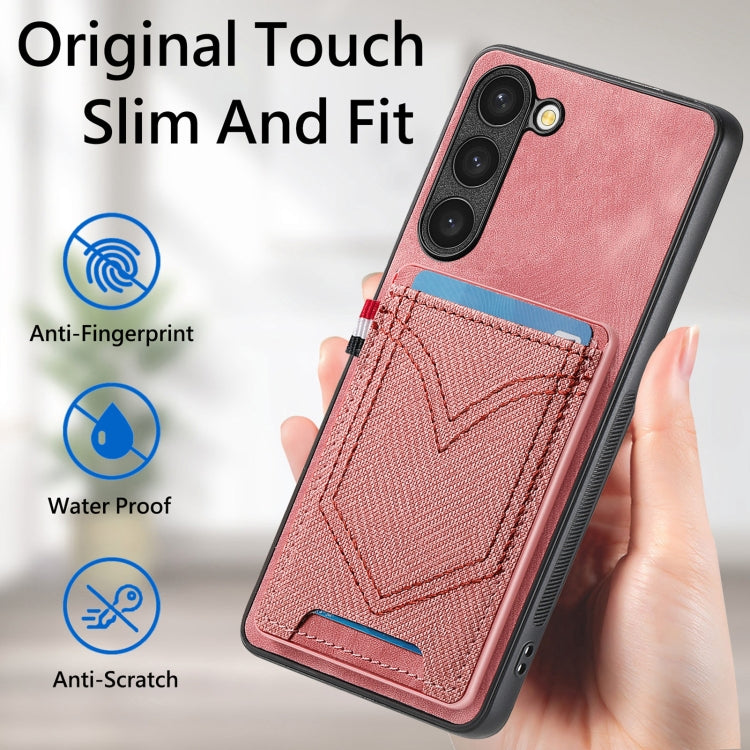 For Samsung Galaxy S25 Ultra 5G Denim Texture Leather Skin Phone Case with Card Slot(Pink) by buy2fix