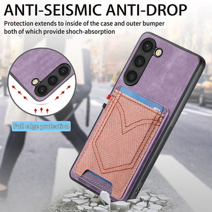 For Samsung Galaxy S25 Ultra 5G Denim Texture Leather Skin Phone Case with Card Slot(Purple) by buy2fix