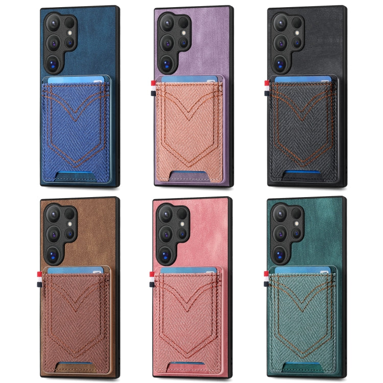 For Samsung Galaxy S25+ 5G Denim Texture Leather Skin Phone Case with Card Slot(Brown) by buy2fix