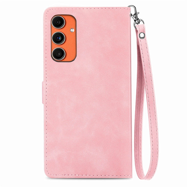 For Samsung Galaxy C55 Embossed Flower Zipper Leather Phone Case(Pink) by buy2fix