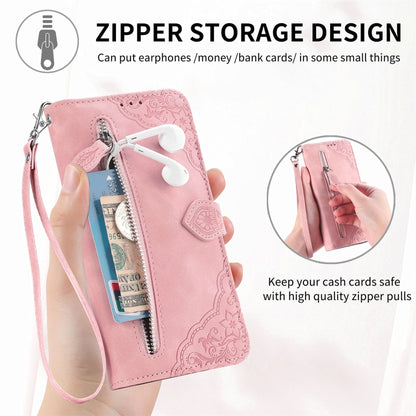 For Samsung Galaxy C55 Embossed Flower Zipper Leather Phone Case(Pink) by buy2fix