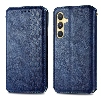 For Samsung Galaxy S25 5G Cubic Grid Pressed Magnetic Leather Phone Case(Blue) by buy2fix