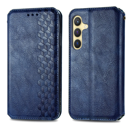 For Samsung Galaxy S25 5G Cubic Grid Pressed Magnetic Leather Phone Case(Blue) by buy2fix