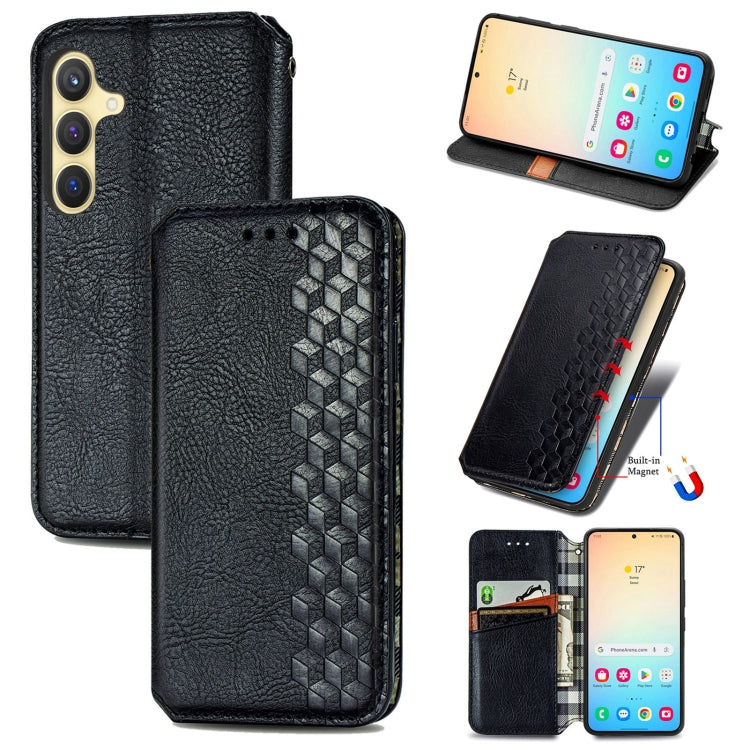 For Samsung Galaxy S25 5G Cubic Grid Pressed Magnetic Leather Phone Case(Black) by buy2fix